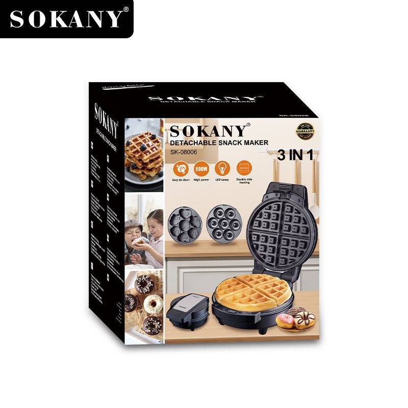เครื่องทำขนม3in1 SOKANYรุ่นSK-08006 สามารถทำ โดนัท วาฟเฟิล แพนเค้ก ได้ในเครื่องเดียวกัน พร้อมส่ง