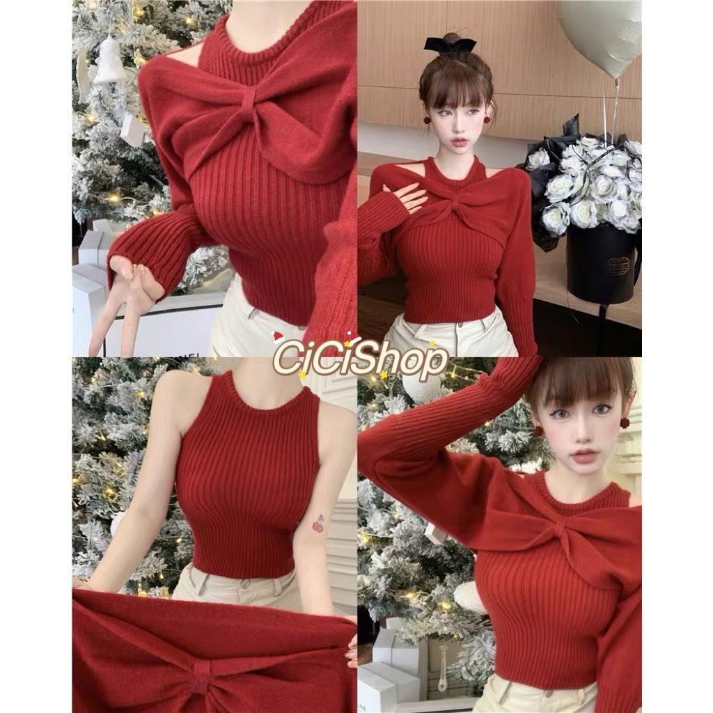 Cicishop(C1722/911)Set2ชิ้นเสื้อคลุมเเขนยาว+เสื้อกล้าม ไหมพรมผ้าลื่น ใส่สบายสไตล์เกาหลี