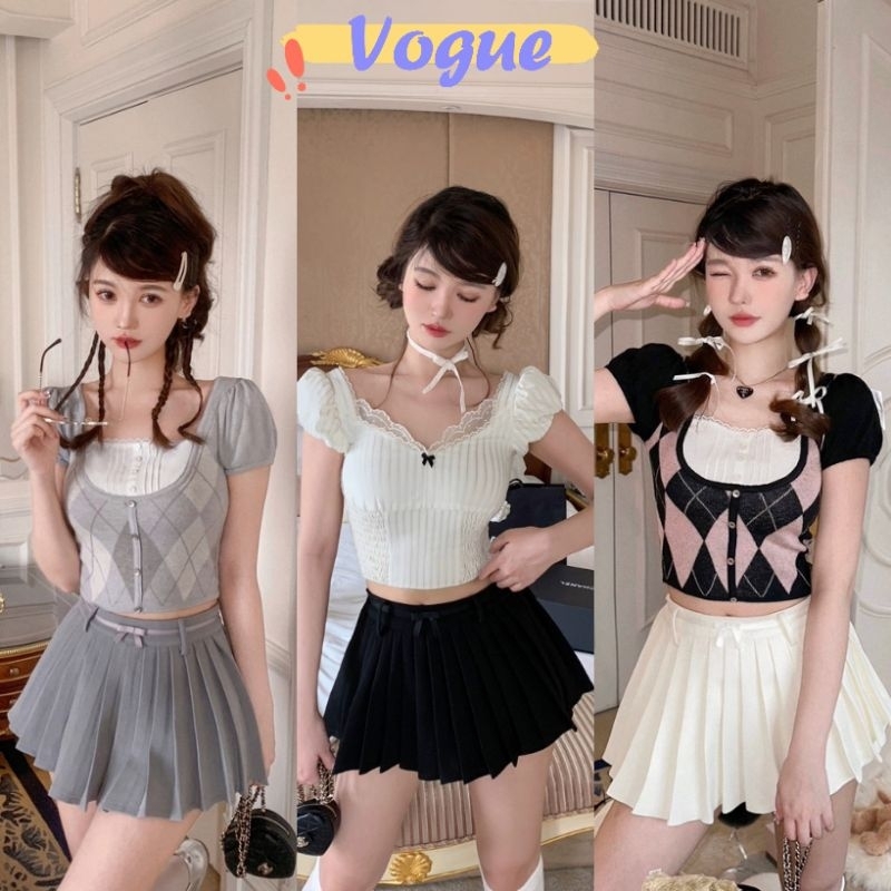 Vogue พร้อมส่ง กระโปรงกางเกงเอวสูง ผ้าพลีส ใส่สบายสีพื้น (2595) -NZ-XM