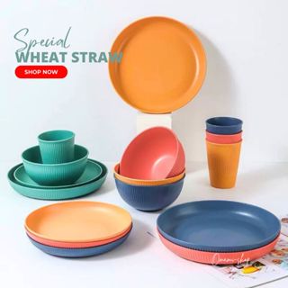 จาน ชาม ถ้วย แก้วน้ำ ฟางข้าวสาลี 11-19.5cm พลาสติกฟางข้าวสาล…