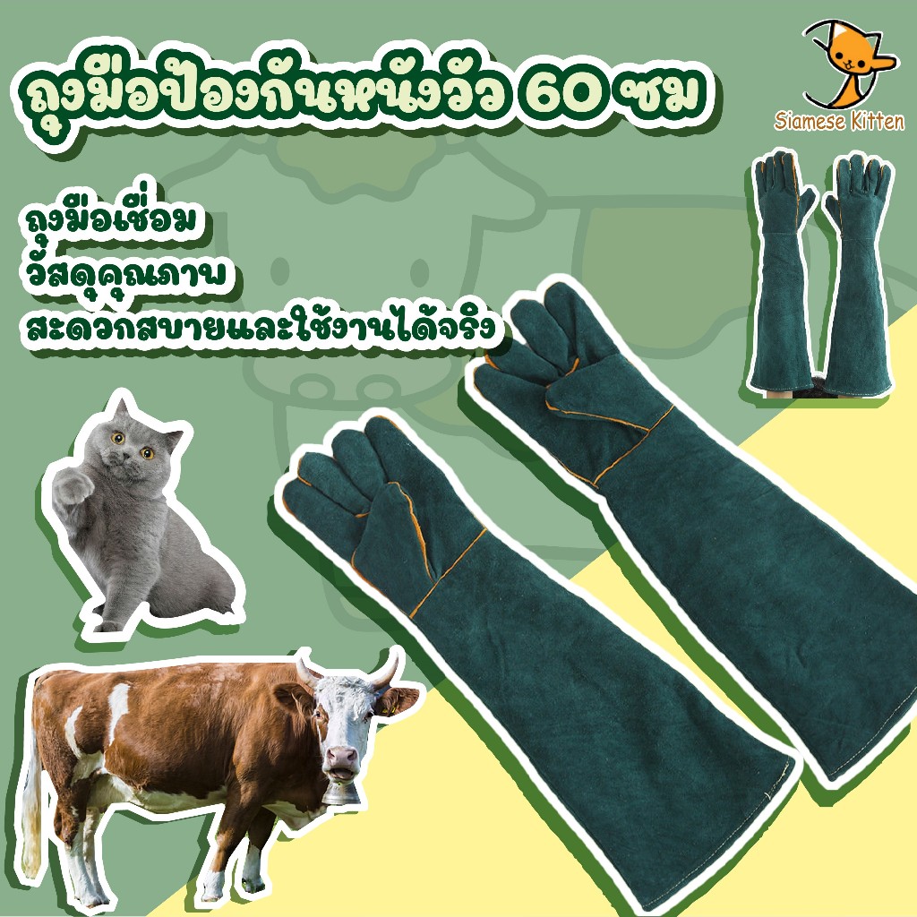 🧤🐕 ถุงมือหนังป้องกันการฉีกขาดและกัด 60CM สามารถฝึกสัตว์เลี้ยงได้ หนาและยาวขึ้น ถุงมือเชื่อม🐈