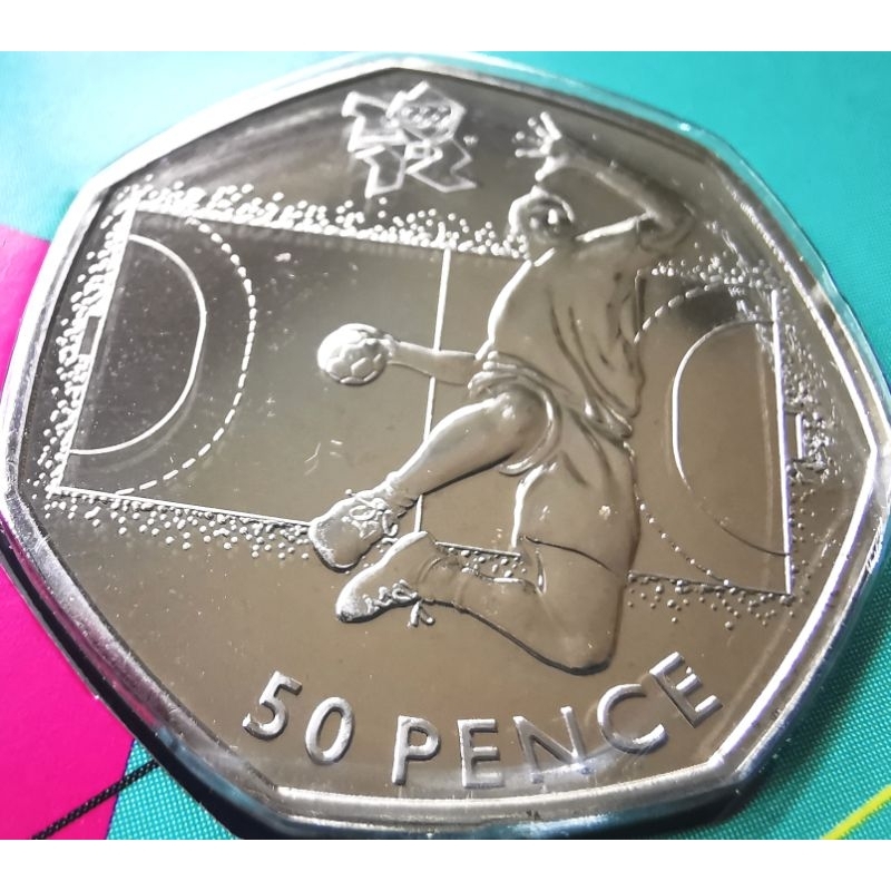 เหรียญ​อังกฤษ​ UK, 50 Pence, (ที่ระลึก​โอลิมปิก​2012​ลอนดอน), Hand Ball, mint pack