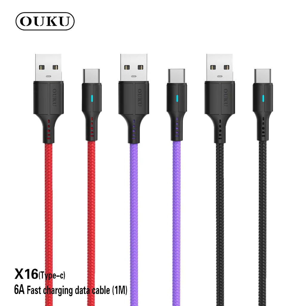 NEW!! OUKU X16 DATA CABLE สายชาร์จ สำหรับ L / Micro /Type-C ความยาว1เมตร Fast Charge 6A MAX ชาร์จเร็ว สายถัก คุณภาพสูง