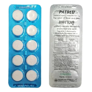 Patblu แพทบลู พาราเซตามอล แก้ปวด ลดไข้ 500มิลลิกรัม 10แผง