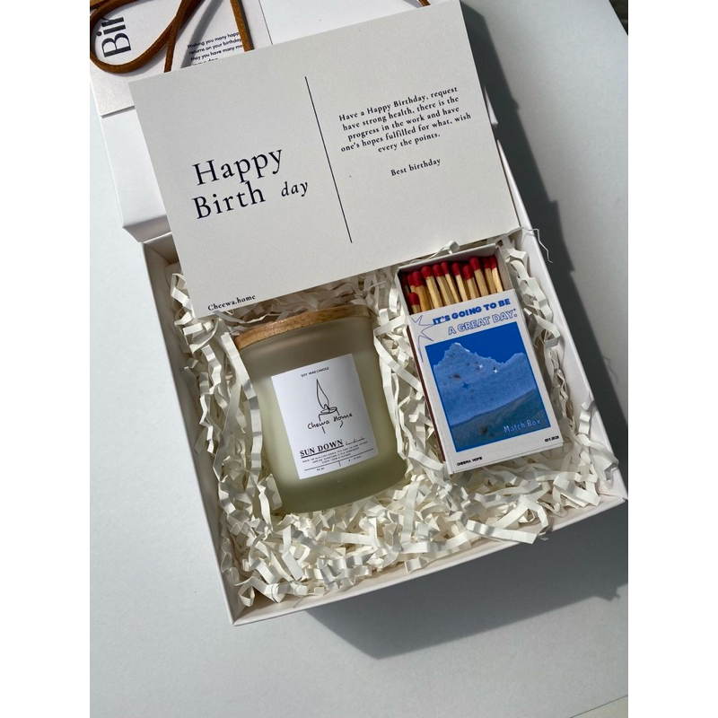Gift box เทียนหอม 60ml แก้วขุ่น พร้อมฝาไม้ ฟรี!!ไม้ขีด และการ์ด