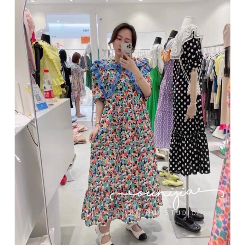 pizza outfit เดรสยาวแต่งลูกไม้ ใส่น่ารักสุดๆ เกาหลี