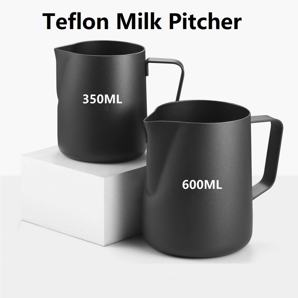 [AC057]เหยือกตีฟองนม สีดำด้าน 350ml 600ml Teflon milk pitcher เหยือกนมลาเต้อาร์ท