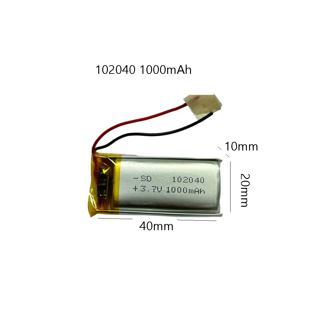 102040 แบตเตอรี่ Lithium polymer 3.7v 1000mAh สำหรับอุปกรณ์ขนาดเล็ก mp3 mp4 ลำโพงบลูทูธ แบบ 2 สาย