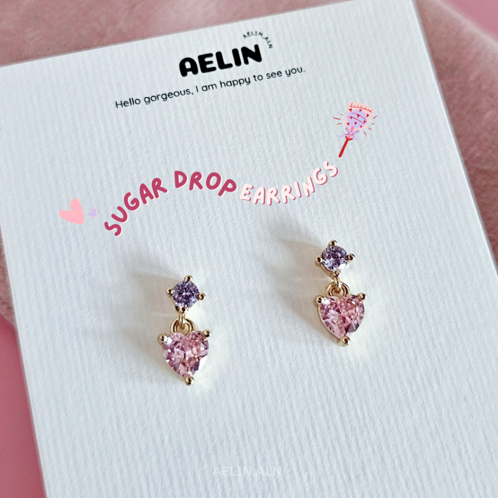 Sugar drop earring - Aelin.aln ตุ้มหูรูปหัวใจสีพาสเทล มุ้งมิ้ง​#SE3-40