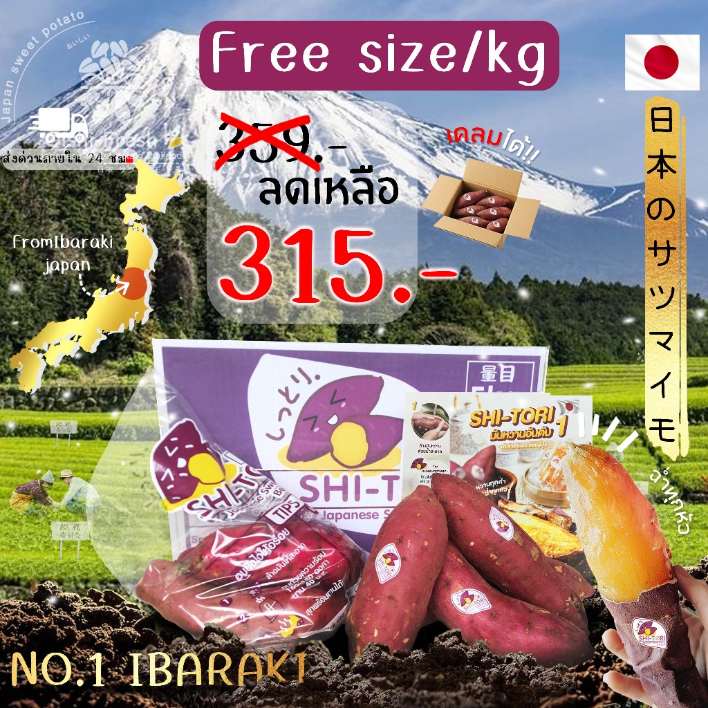 ‼️แท้จากญี่ปุ่น‼️มันหวานญี่ปุ่นเบนิฮารุกะแท้ SHI-TORI  คัดพิเศษ 1 กิโลกรัม หวาน หอม เนื้อเหลือง สินค้าเคลมได้