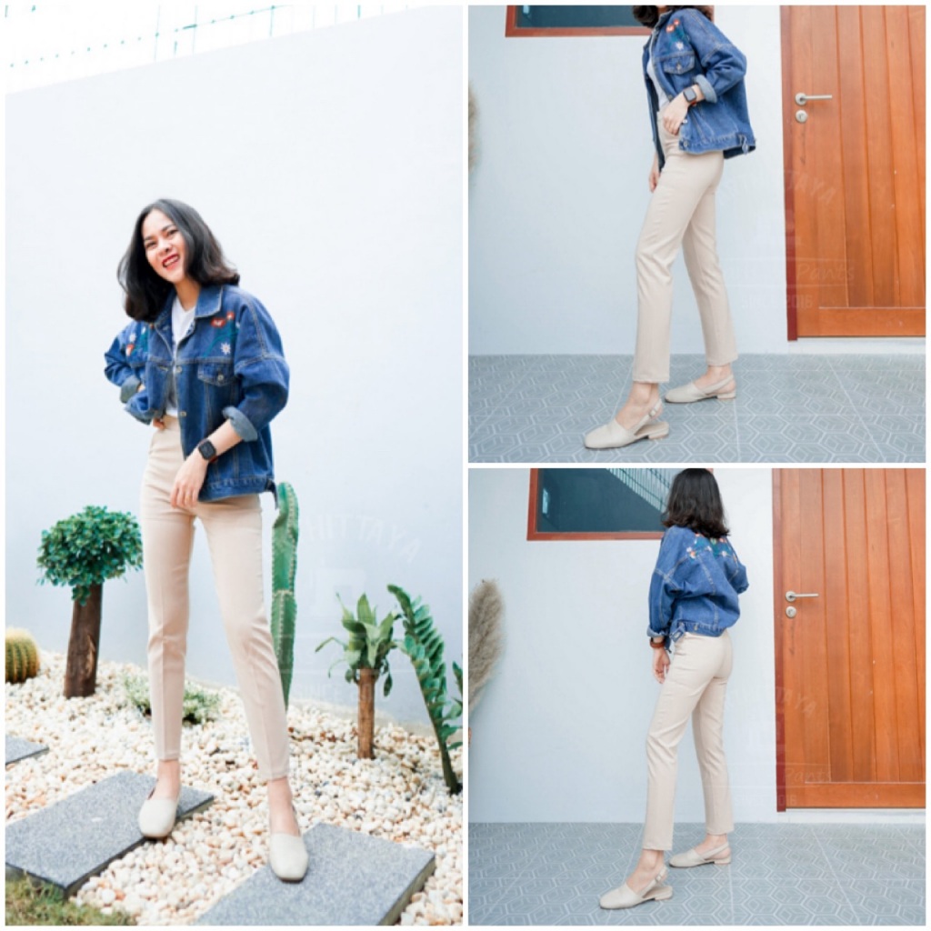 (85) ARTHITTAYA.BRAND กางเกงใส่ทำงาน ผ้าซูการ่า 8 ส่วน-สีครีม