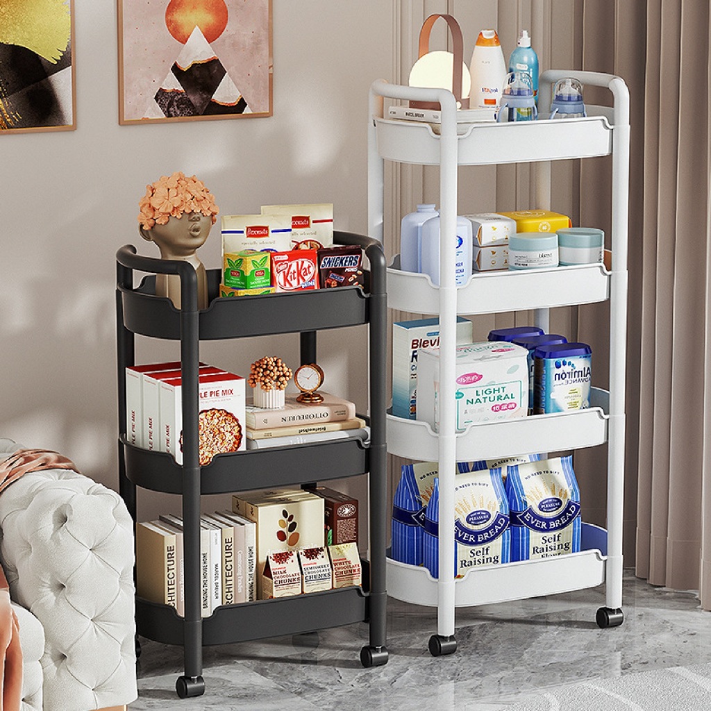 ชั้นเก็บของมีล้อ รถเข็นของ Rolling Cart Shelf ชั้นวางของพลาสติก มีล้อ สำหรับห้องนั่งเล่น ห้องครัว ร้านเสริมสวย encoremal