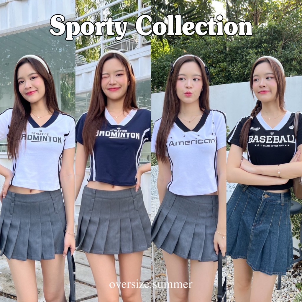(oversize.summer) เสื้อครอปคอวี ครอปSporty เสื้อยืด Baby tee Sport cool girl Collection