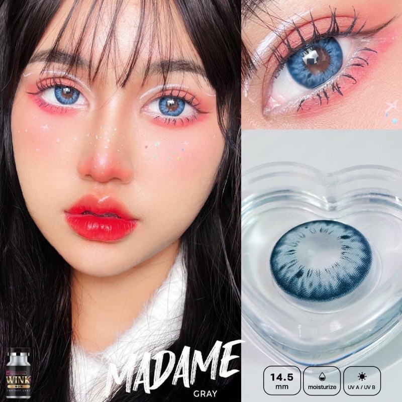 คอนแทคเลนส์ ลายMadame เทาอมฟ้า น้ำตาลสวยหรู แถมฟรีตลับ🍒