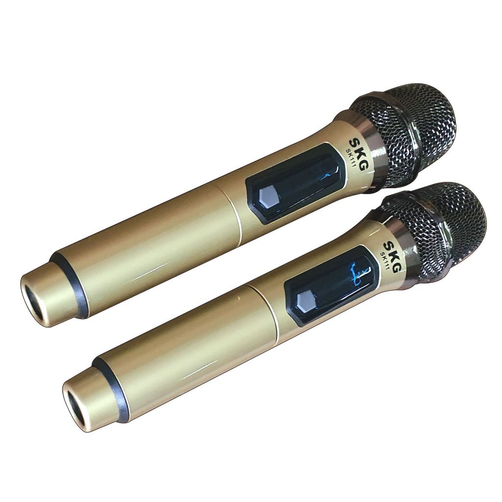 SKG ไมโครโฟนแบบมือถือ แบบคู่ ใช้งานพร้อมกันได้ VHF ไร้สาย รุ่น SK-111 สีทอง , ไมค์ลอย ไมค์ลอยไร้สาย ไมโครโฟนไร้สาย ไมลอย
