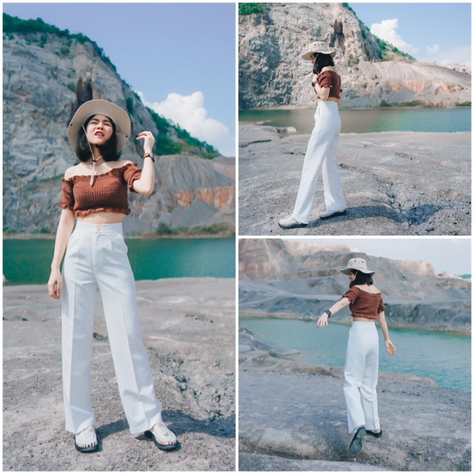 (TW)  ARTHITTAYA.BRAND กางเกงผ้าทูเวย์ ทรงกระบอกกลาง 9 ส่วน-สีขาว