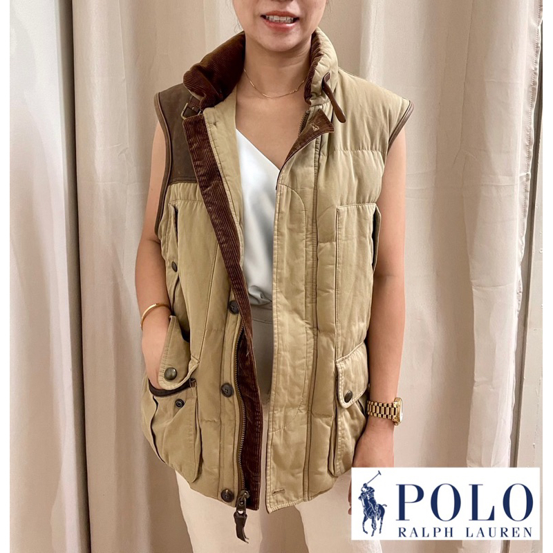 🐴 เสื้อกั๊กกันหนาว สีเบจ ยี่ห้อ Polo Rlaph Lauren ของแท้💯 มือสอง