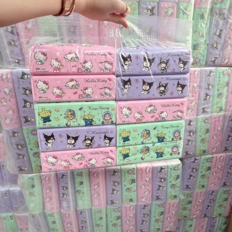 ขายดี!!! กระดาษทิชชู่เช็ดหน้าคละลายการ์ตูน หนานุ่ม ไม่เป็นขุย 240 แผ่น(80 ดึง) ยกแพ็ค 10 ห่อ / ทิชชู่หมีอวกาศ 168 แผ่น