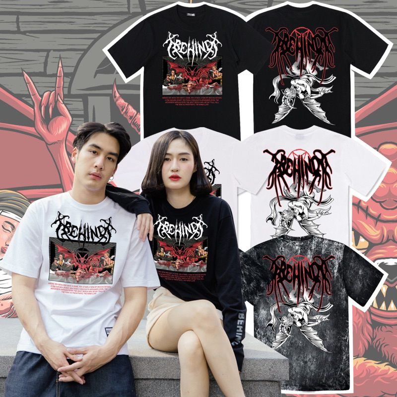 BEHIND เสื้อยืด แขนสั้น “ LAST SUPPER “ แนวสตรีท Oversize เสื้อยืดชาย หญิง