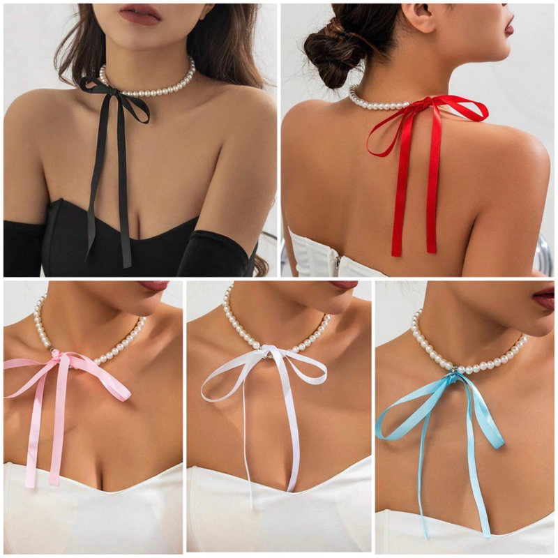 ส่งด่วน🔥สร้อยคอมุกห้อยโบว์สไตล์สาวเวียดนามสุดน่ารัก NL267-NL500