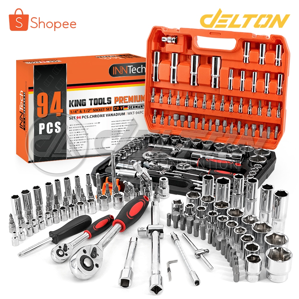 InnTech KING TOOLS PREMIUM ชุดเครื่องมือ ประแจ ชุดบล็อก 94 ชิ้น ผลิตจากเหล็ก CR-V Chrome Vanadium คุณภาพสูงไม่เป็นสนิม