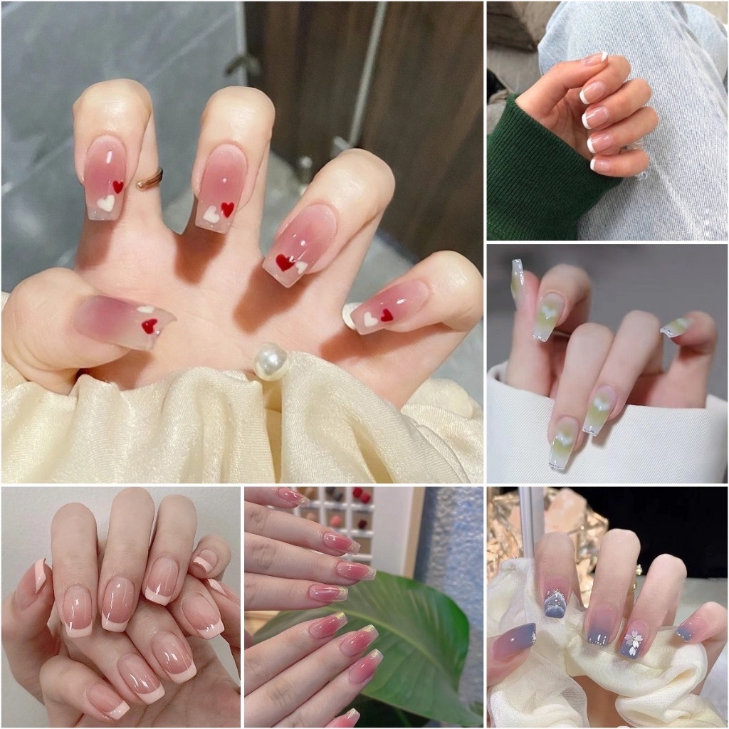 จัดส่งในไทย เล็บปลอม 24 ชิ้น พร้อมสติกเกอร์ 24 ชิ้น  เล็บปลอม ไล่โทนสี