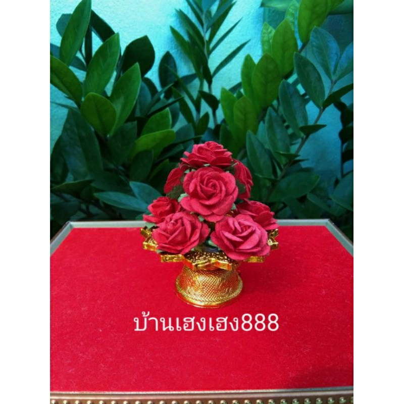 ส่งเร็ว พานกุหลาบ 9 ดอก บูชาท้าวเวสสุวรรณ # พานกว้าง 7 เซ็นติเมตร ความสูงรวม 3 นิ้ว