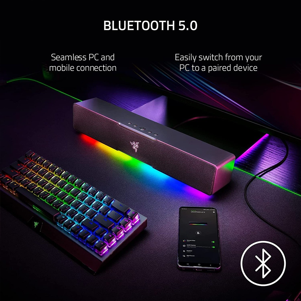RAZER LEVIATHAN V2 X - ลำโพงเกมมิ่งซาวด์บาร์ ขนาด Compact เชื่อมต่อ Bluetooth 5.0 และ USB Type C (เกมมิ่งซาวด์บาร์)- 1 Y