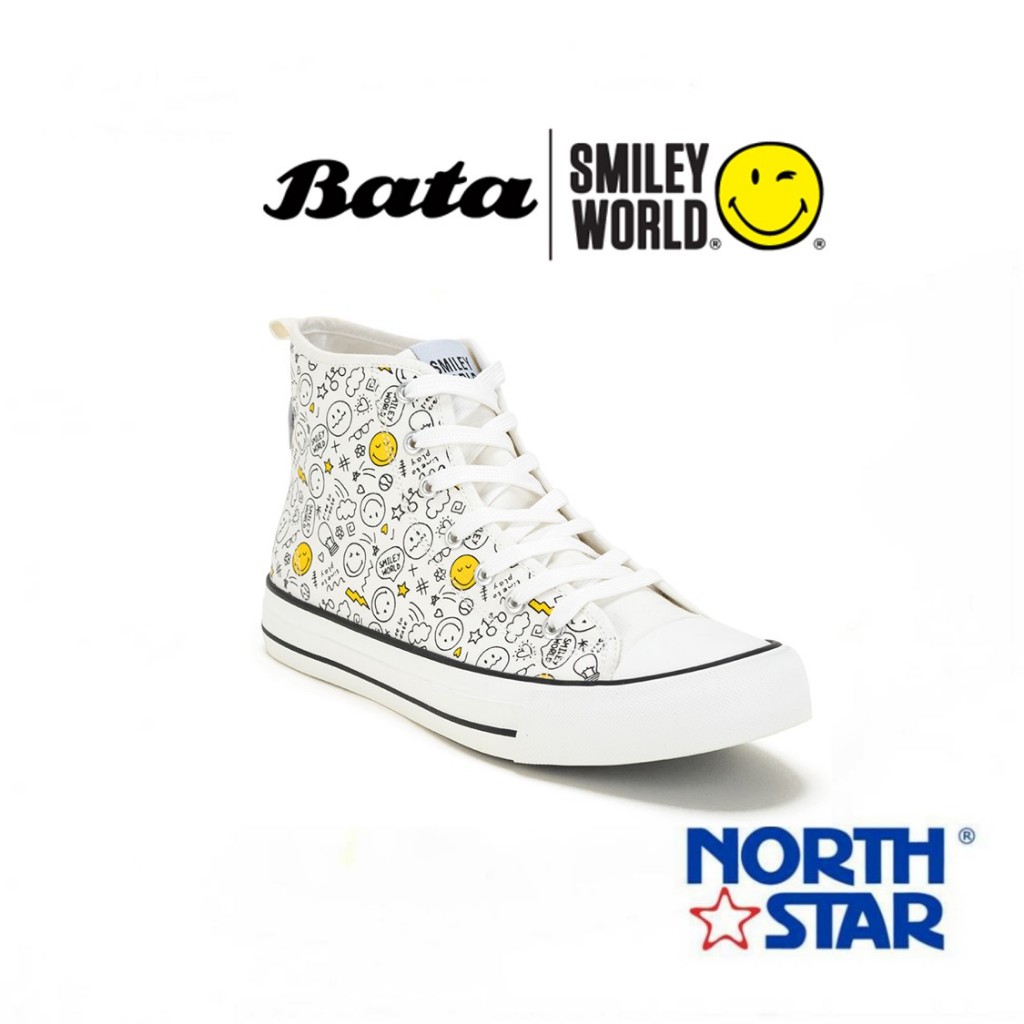 Bata บาจา by North Star SMILEY รองเท้าผ้าใบหุ้มข้อ ผูกเชือก สนีคเกอร์แฟชั่น สีสันสดใส สำหรับผู้ชาย สีขาว 8091673