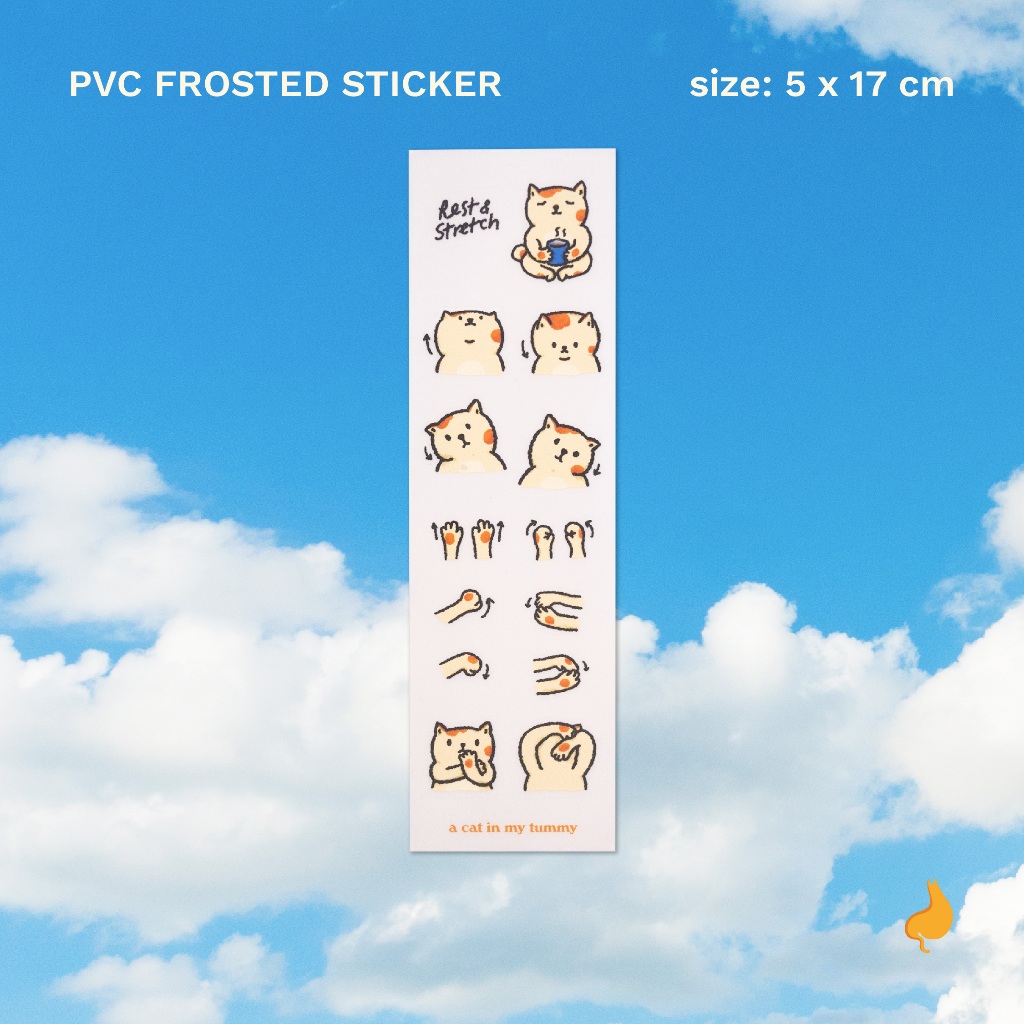 Rest and stretch Sticker สติ๊กเกอร์ฝ้า ผิวด้าน แมวยืดกล้ามเนื้อ I 5 x 17 cm I a cat in my tummy