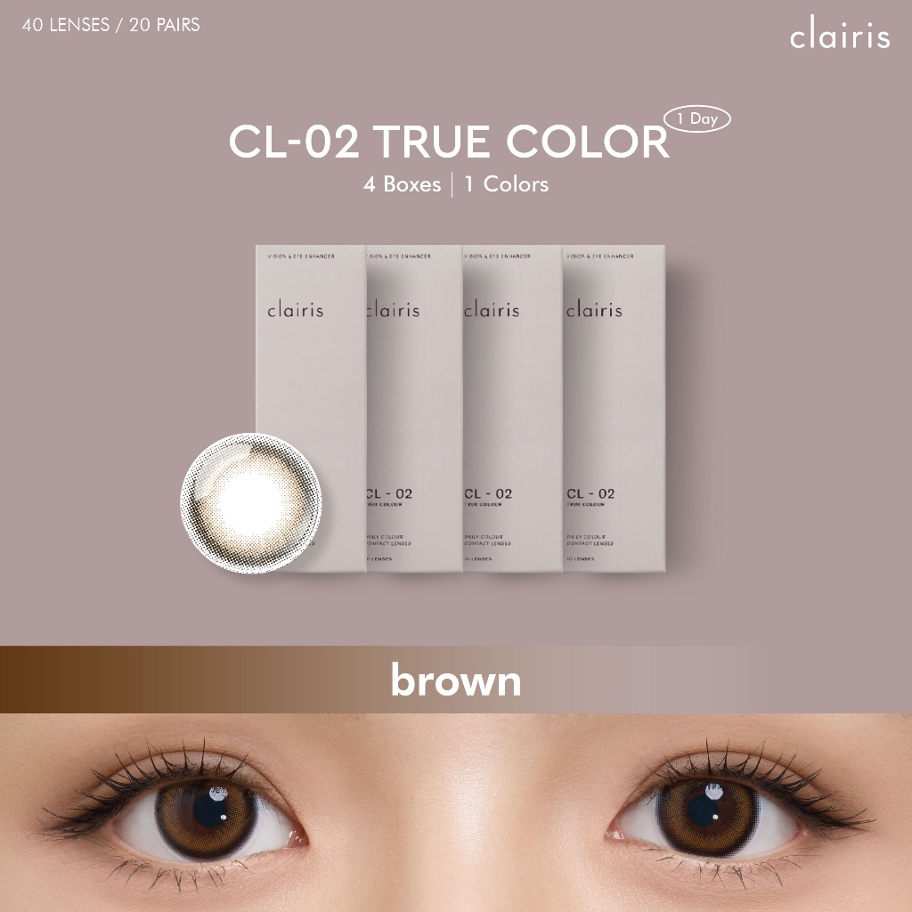 [เฉพาะ-4.00ขึ้นไปเเถม2กล่องคละสี]Clairis 1Day (เซ็ต 4 กล่อง 20 คู่) สี True Brown รุ่น CL-02 TRUE CO