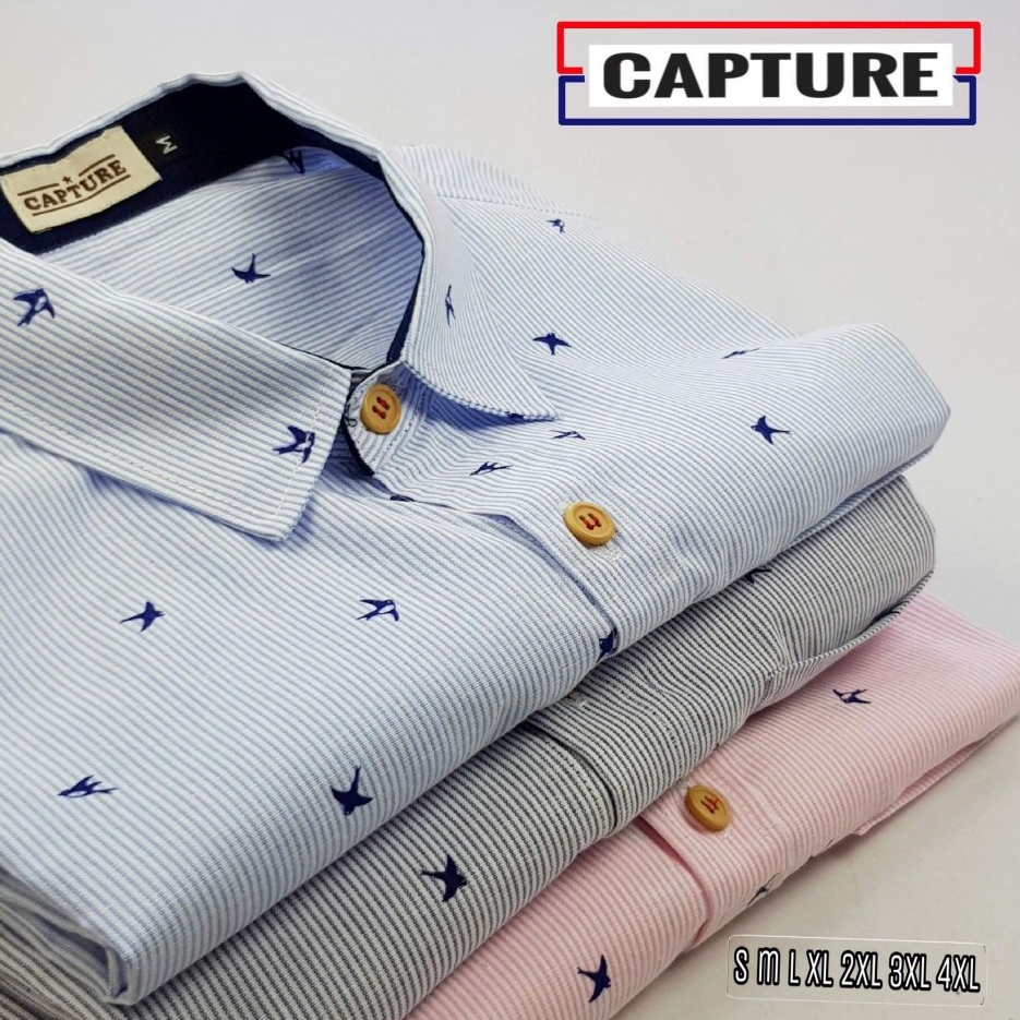 [S-4XL] เสื้อเชิ้ตผู้ชายคอปกแขนสั้น ลายนกนางแอ่น Men shirt CAPTURE BRAND