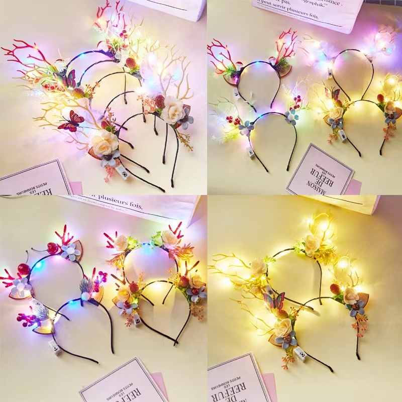 พร้อมส่ง ที่คาดผม ลายกวางเรนเดียร์ คริสต์มาส เรืองแสง มีไฟ เครื่องประดับผม