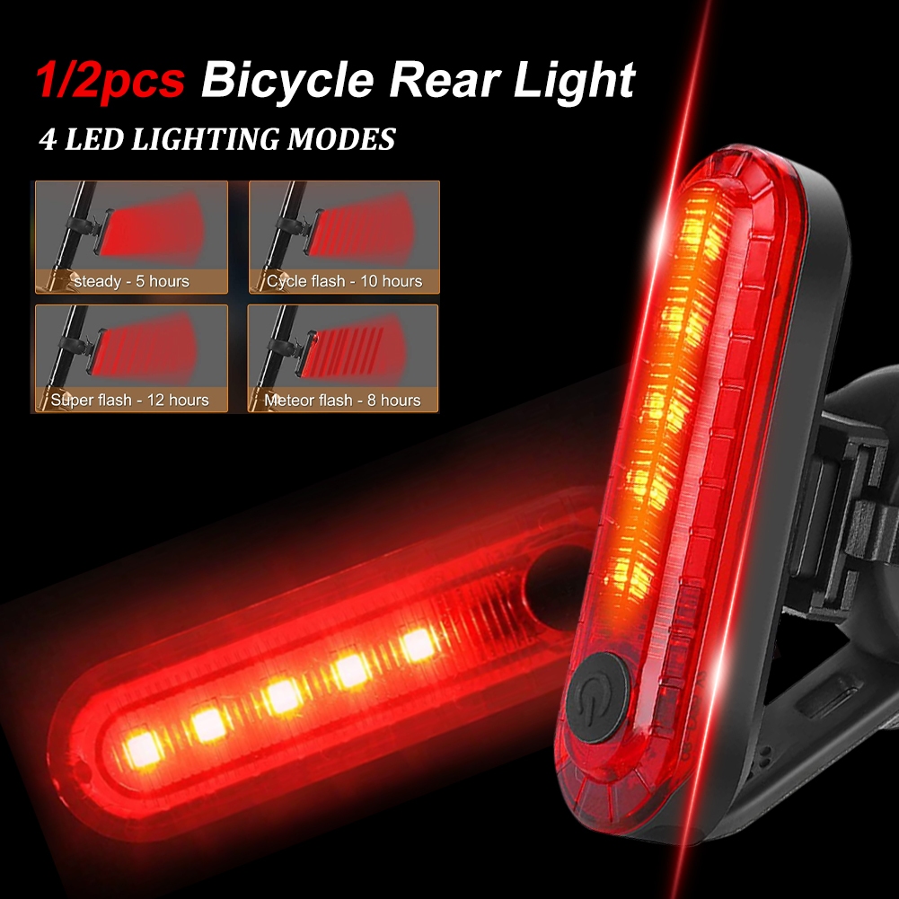 จัดส่งทันที🚚1pcs ไฟท้ายไฟส่องสว่าง USB แบบชาร์จไฟได้แบบชาร์จไฟท้ายไฟท้าย 4 โหมดอุปกรณ์เสริมไฟท้ายจักรยาน LED