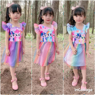 ชุดเจ้าหญิง ชุดเด็กโพนี่ไหล่ปาด 2-7ขวบ(060)