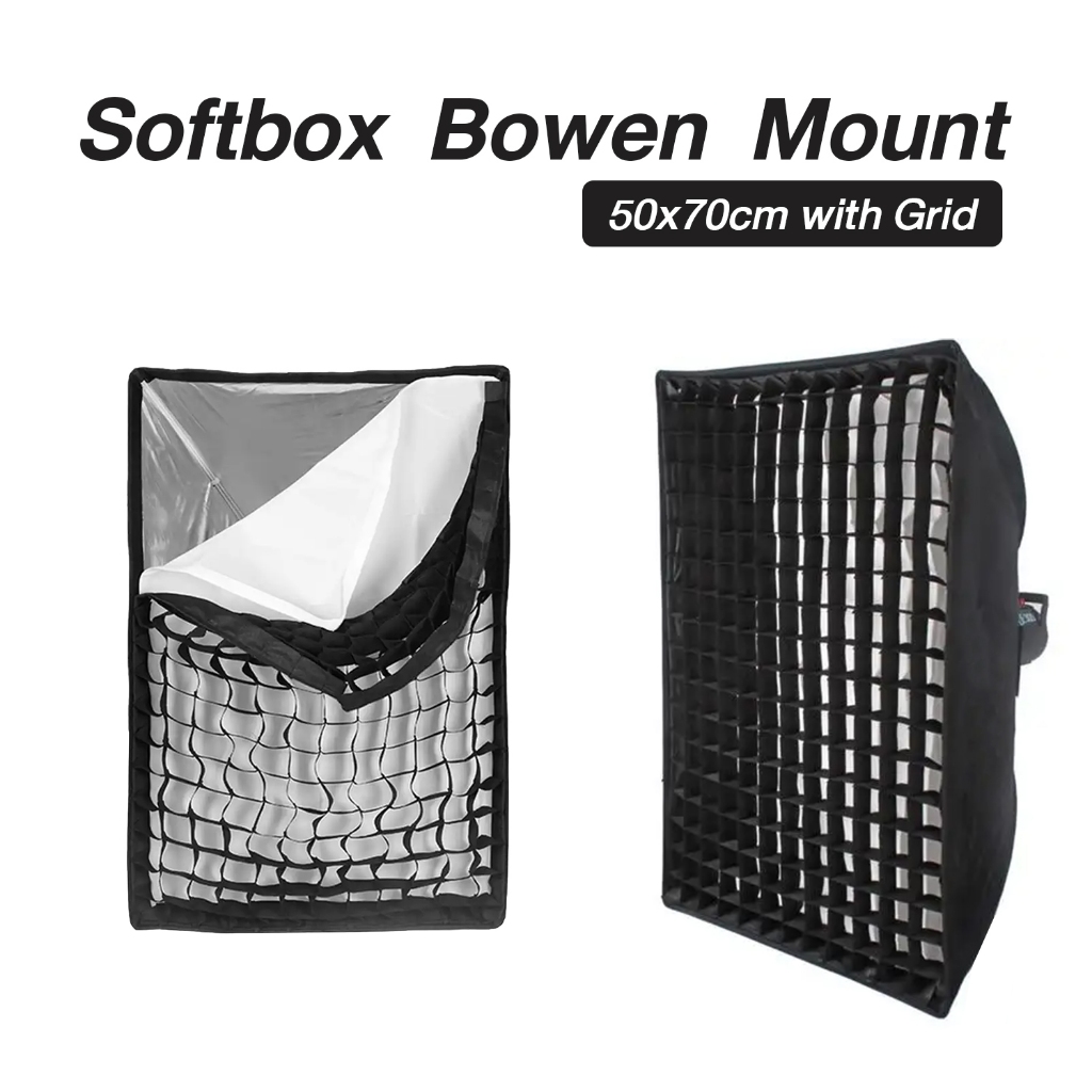 โคม Softbox Square with Grid 50x70cm ทรงสี่เหลี่ยม พร้อมกริด เม้าท์โบเว่น Softbox Diffuser Square Bo