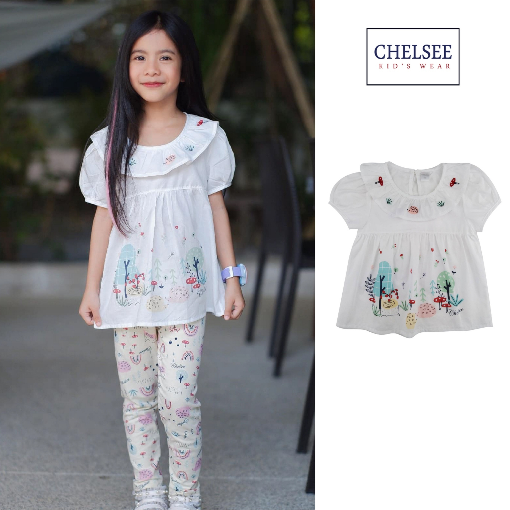 Chelsee เสื้อคอกลมกุ๊นคอ เด็กผู้หญิง รุ่น 237932 ลายต้นไม้ ผ้าวูเวิ้น(WOVEN) อายุ 2-10ปี เสื้อผ้าแฟชั่นเด็กโต