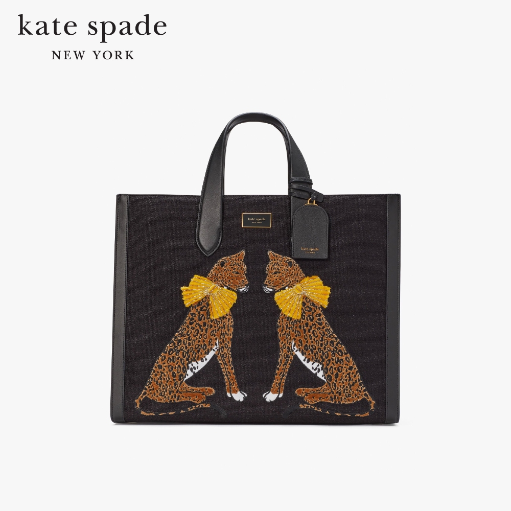 KATE SPADE NEW YORK MANHATTAN LADY LEOPARD EMBROIDERED FABRIC LARGE TOTE KE416 กระเป๋าถือ
