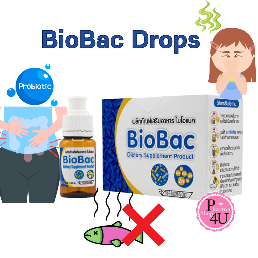 BioBac Drops ไบโอแบค ชนิดหยด 7ขวด โพรไบโอติก+พรีไบโอติก 11.335 มล. #7987