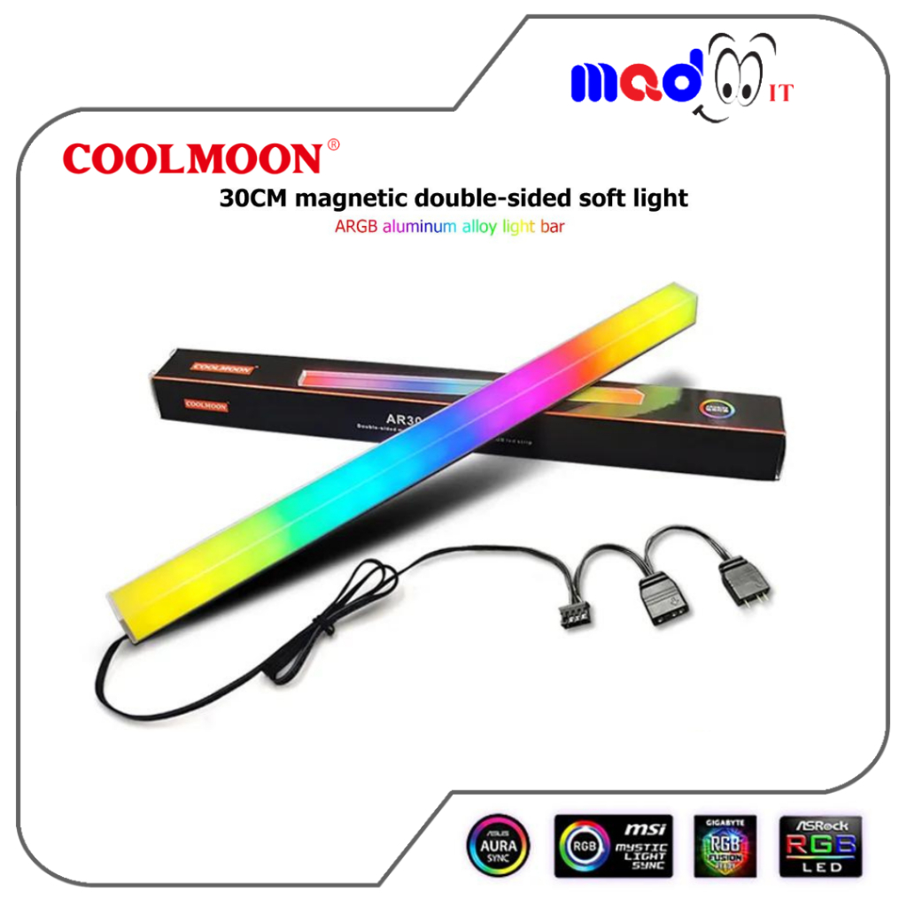 COOLMOON ไฟแต่งคอม 30CM ARGB Light Strip แถบไฟ LED RGB แม่เหล็ก Aluminum Alloy สำหรับเคสคอมพิวเตอร์