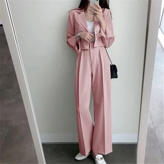 SUIT-02🌸เซ็ตสูท (ขายยกเซ็ต) เสื้อครอป กระดุม 2เม็ด เสื้อ+กางเกง สูทแฟชั่นผู้หญิง ผ้านิ่ม 🌸