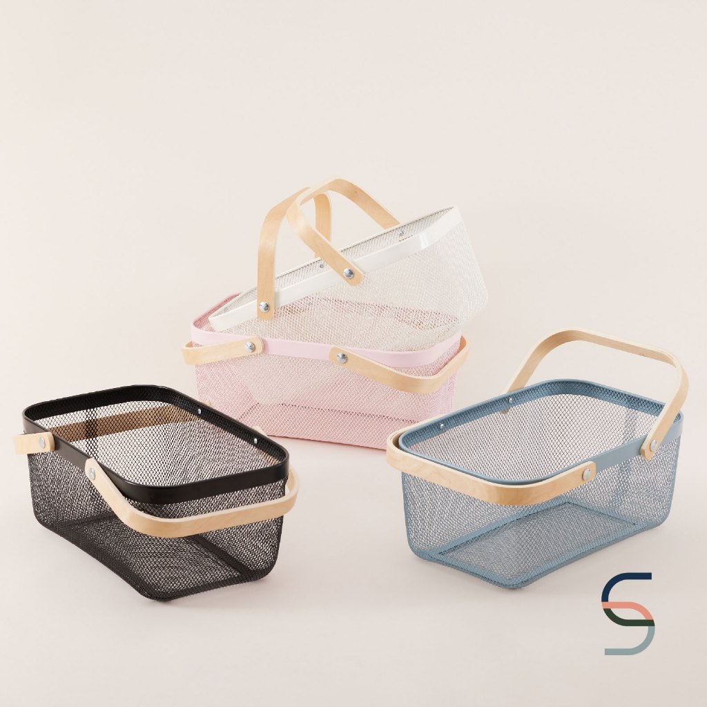 SARABARN Metal Wire Basket | ตะกร้าเหล็ก หูหิ้วไม้ 4 สี