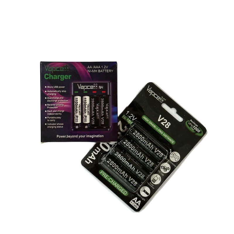 Vapcell ชุดเครื่องชาร์จพร้อมถ่าน[ถ่านขนาดAA 2800mAh4ก้อน+เครื่องชาร์จN4]ของแท้