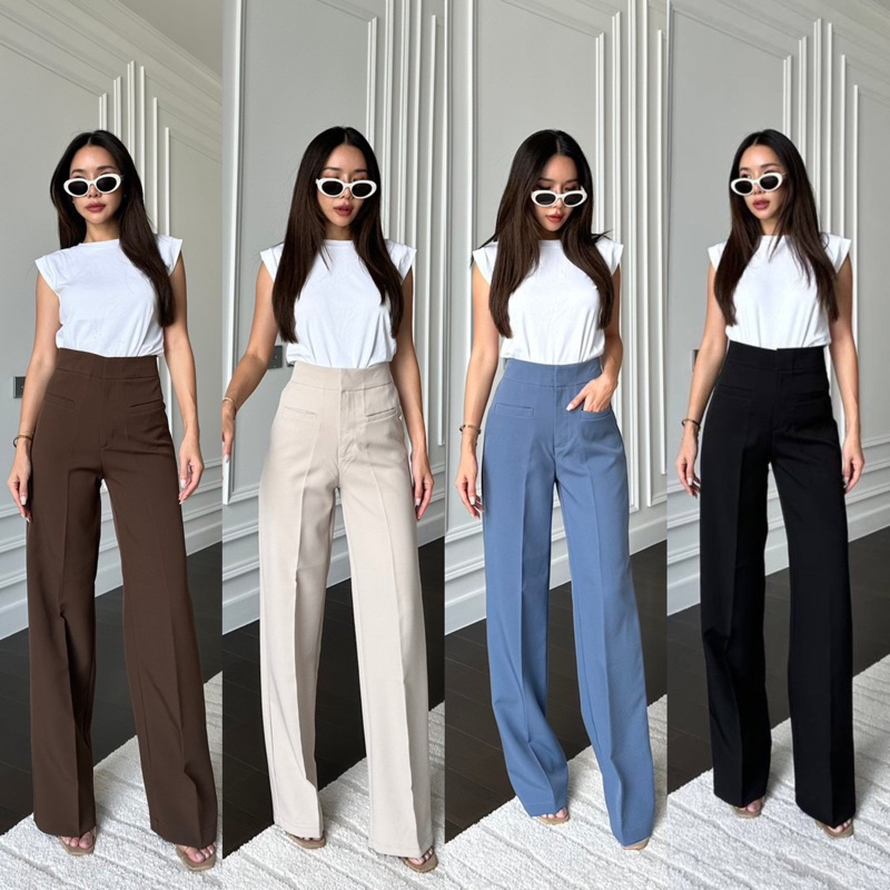 กระเป๋าคู่ขอบเรียบ PT146-1 Nicki high-waist pant
