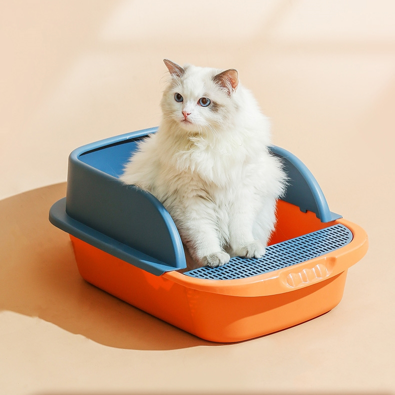 KTCAT กระบะทรายแมว กระบะทราย ส้วมแมว รุ่นขอบสูงมีตะแกรงดักทราย พร้อมที่ตักทราย cat litter box