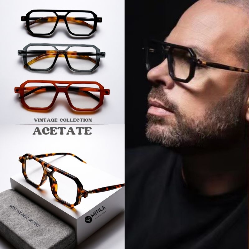 กรอบแว่นตาอะซิเตท เสริมโครงด้านใน​ 100% Acetate​ แข็งแกร็ง, ทนทาน, สีไม่ลอก​ มีบริการตัดเลนส์สายตา รุ่น86582