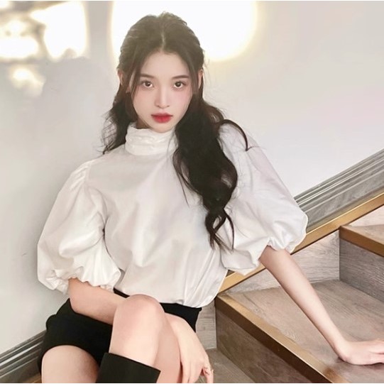 C06🌼เสื้อเบลาส์สาวอวบ มีไซส์อก 30-60 นิ้ว แต่งคอปีนเก๋ๆ แขนตุ๊กตาพองน่ารักมากกกก ด้านหลังติดกระดุมมุกขอบทอง ให้ลุคคุณหนู