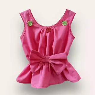 เสื้อคอกระเช้าเด็ก คอถัก รุ่นมีโบว์ ติดดอกไม้ สีสันสดใส ผ้านิ่ม สีไม่ตก