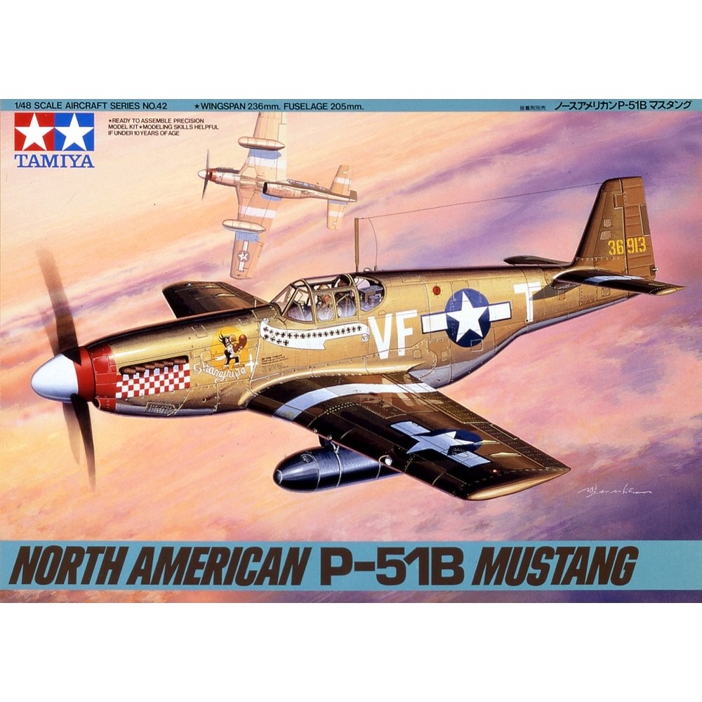 TAMIYA 61042 ชุดประกอบจำลองมาตราส่วน 1:48 NORTH AMERICAN P-51B MUSTUNG ต้องไปสร้างและทำสีเอง