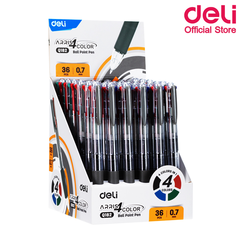ปากกากด 4 สี เดลลี Deli Q182 four-color ballpoint pen 0.7 mm.
